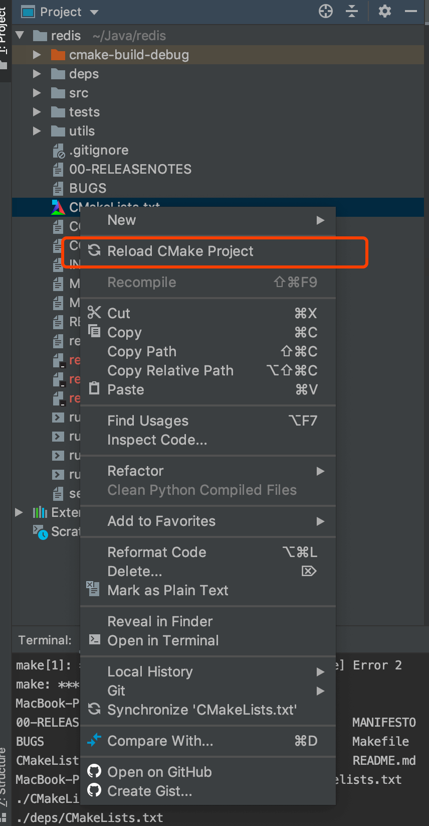 Reload CMake Project