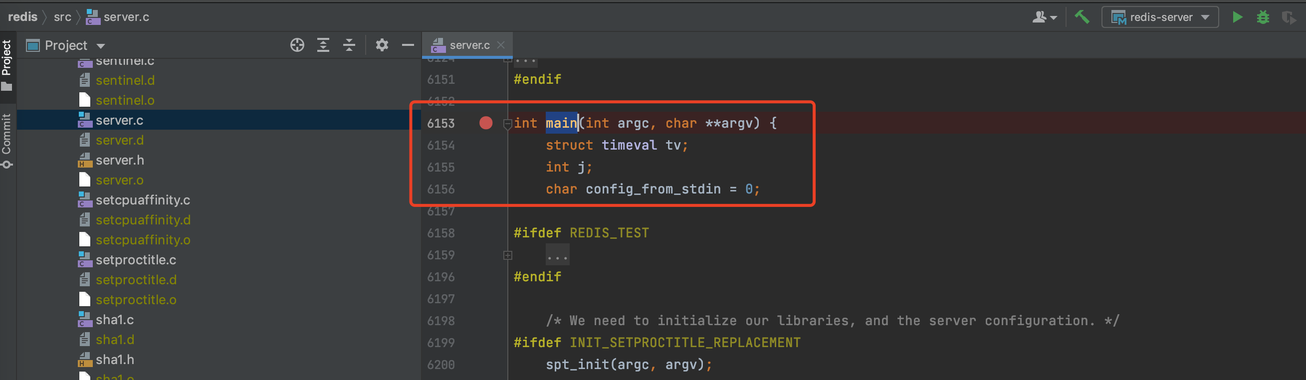 设置 Redis Server main 断点